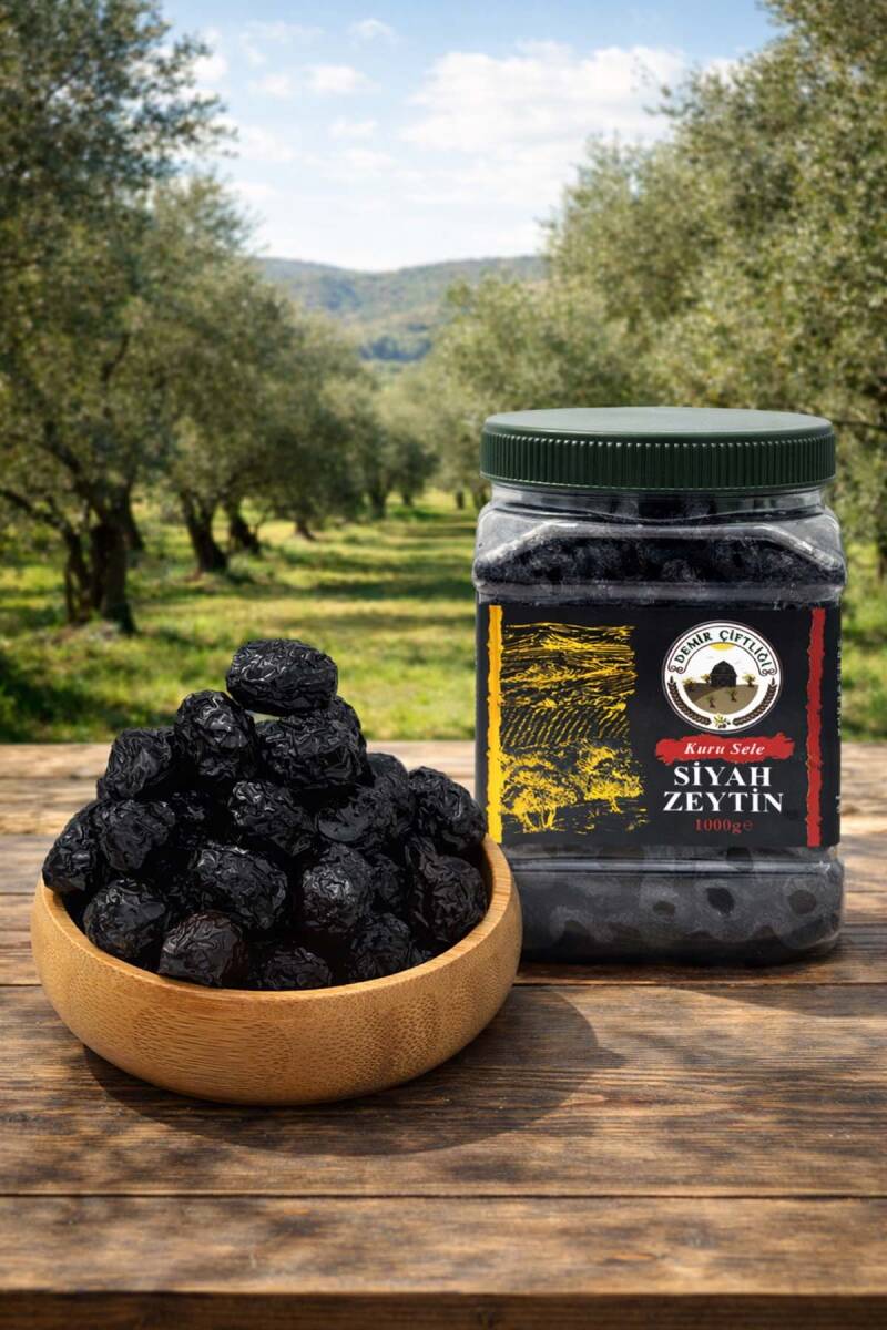 Çok Az Tuzlu Gemlik Kuru Sele Siyah Zeytin (%2-3 Tuzlu) 1 KG - 1