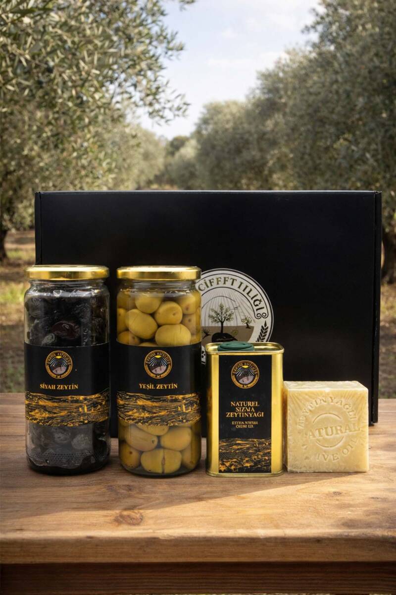 Özel Kutulu Hediyelik 4'lü Set (Zeytinyağ + Siyah Zeytin + Yeşil Zeytin + Sabun) - 2