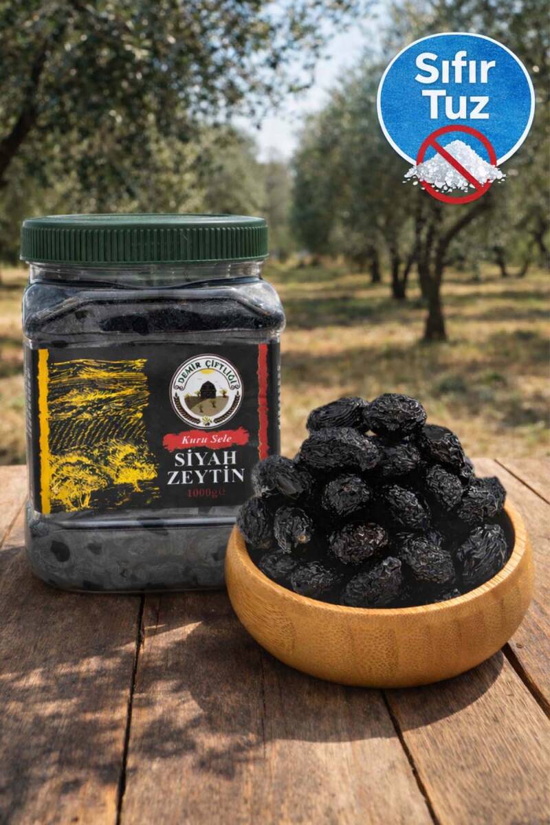 Tuzsuz Uslu Kuru Sele Siyah Zeytin (Sıfır Tuz) 1 KG - 1